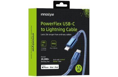 Innostyle Powerflex Kabel USB-C Lightning Mfi szybkiego ładowania do iPhone Kevlar 2M niebieski