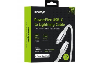 Innostyle Powerflex Kabel USB-C Lightning Mfi szybkiego ładowania do iPhone Kevlar 2M srebrny