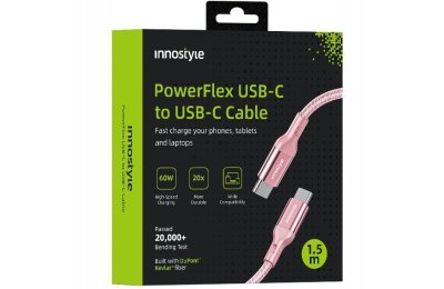 Innostyle Powerflex kabel USB-C szybkie ładowanie do iPhone Samsung 3A 60W Kevlar 2M różowy