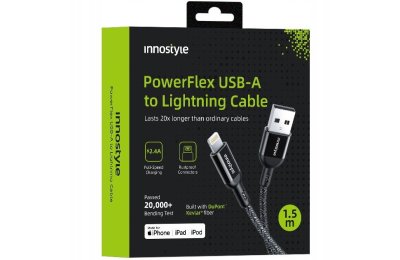 Innostyle Powerflex Kabel USB Lightning Mfi szybkiego ładowania do iPhone Kevlar 2M czarny