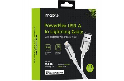 Innostyle Powerflex Kabel USB Lightning Mfi szybkiego ładowania do iPhone Kevlar 2M srebrny