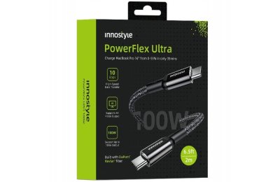 Innostyle Powerflex Ultra kabel USB-C szybkie ładowanie Thunderbolt 10Gbps 100W Kevlar 2M czarny