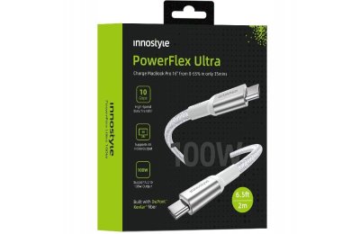 Innostyle Powerflex Ultra kabel USB-C szybkie ładowanie Thunderbolt 10Gbps 100W Kevlar 2M srebrny