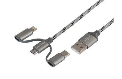 Kabel do ładowania i synchronizacji 120 cm, 3w1: USB > micro USB + Lightning + USB-C