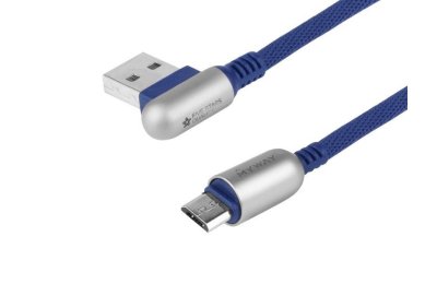Kabel do ładowania i synchronizacji, 120 cm, w oplocie z mikrofibry, dwustronne kątowe USB > micro USB, navy