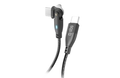 Kabel kątowy USB-C - USB-C SBS 60W 1 m Czarny