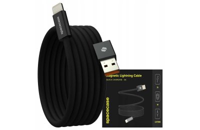 Kabel magnetyczny zwijany SPACECASE USB-A to Lightning Magnetic Cable 1M 12W Czarny
