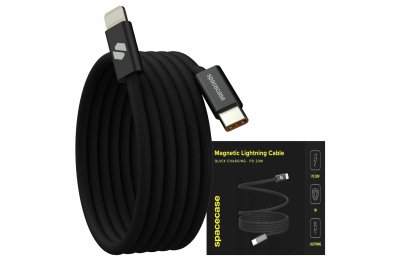 Kabel magnetyczny zwijany SPACECASE USB-C to Lightning Magnetic Cable 1M 20W Czarny