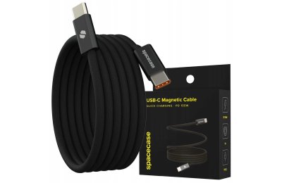 Kabel magnetyczny zwijany SPACECASE USB-C to USB-C Magnetic Cable 1M 100W Czarny