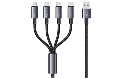 Kabel USB - 2 x USB-C/Lightning/Micro USB USAMS US-SJ739 4w1 15W 1.2 m Czarny