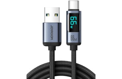 Kabel USB-A - USB-C JOYROOM z wyświetlaczem LCD 1.2 m 66W Czarny