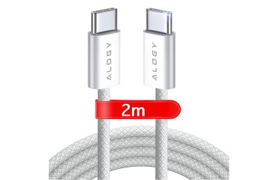 Kabel USB C 2x Szybkie Ładowanie Typ C 60W PD 2M Oplot nylon QC 3.0 biały mocny szybki PD 200CM do iPhone Alogy nylonowy przewód Biały