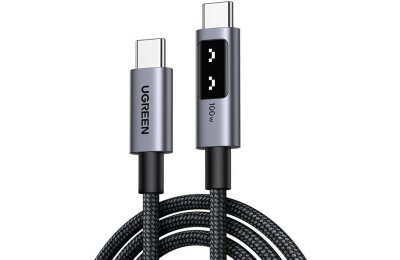 Kabel USB-C do USB-C UGREEN Uno L509 z wyświetlaczem LCD 100W 1 m Czarny