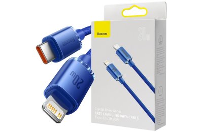 Kabel USB-C - Lightning BASEUS Crystal 1,2m Niebieski