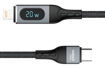 Kabel USB-C - Lightning DUDAO z wyświetlaczem LCD 20W 1 m Czarny