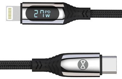 Kabel USB-C - Lightning FOREVER GSM171011 z wyświetlaczem LCD 27W 1m Czarny