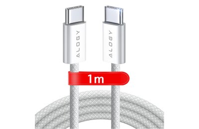 Kabel USB-C typ C mocny nylon szybki 60W PD 1M do iPhone 16 17 Pro Max iPad MacBook Alogy Biały