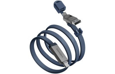 Kabel USB-C/USB-A - USB-C ENERGEA Sheath Travel 2w1 60W 1.2 m Niebieski