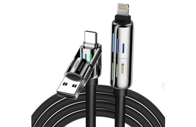 Kabel USB-C/USB-A - USB-C/Lightning BLITZWOLF BW-HDC6 4w1 240W RGB 1.2 m Czarny