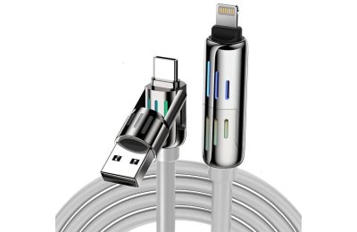 Kabel USB-C/USB-A - USB-C/Lightning BLITZWOLF BW-HDC6 4w1 240W RGB 1.2 m Szary