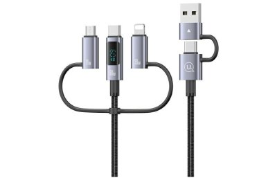Kabel USB-C/USB-A - USB-C/Micro USB/Lightning USAMS z wyświetlaczem 6w1 60W DP Fast Charging 1.2m Czarno-srebrny
