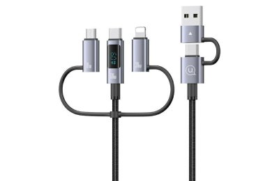 Kabel USB-C/USB-A - USB-C/Micro USB/Lightning USAMS z wyświetlaczem 6w1 60W DP Fast Charging 2m Czarno-srebrny