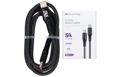 Kabel USB-C — USB-C ENCORE ENERGY EE160-CC 1m 240W Braided Szary
