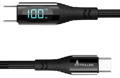 Kabel USB-C - USB-C EXTRALINK CABESL04 z wyświetlaczem LCD 100W 2 m Czarny