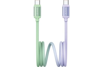 Kabel USB-C - USB-C USAMS Bicolor Series SJ756 PD 60W 1.2 m Zielono-fioletowy
