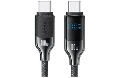 Kabel USB-C - USB-C USAMS z wyświetlaczem LCD SJ742USB01 100W 1.2m Czarny