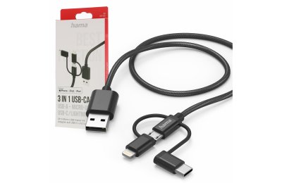 Kabel USB - Lightning/Micro USB/USB-C HAMA 201536 1.5 m Czarny