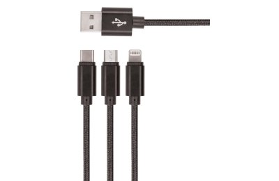Kabel USB - Lightning/Micro USB/USB-C SETTY KN3W1 3w1 2A 1 m Czarny