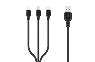 Kabel USB - Lightning/Micro USB/USB-C XO NB103 3w1 2.1A 1 m Czarny