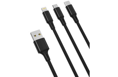 Kabel USB - Lightning/USB-C/microUSB XO 3w1 NB173 2,4A 1,2 m Czarny