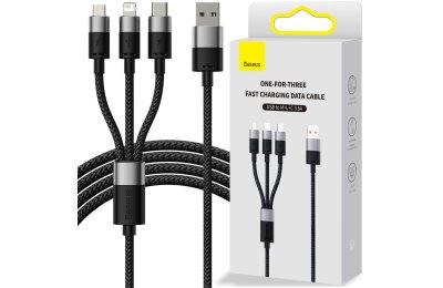 Kabel USB - Micro USB/USB-C/Lightning BASEUS StarSpeed 3w1 1.2 m Czarny