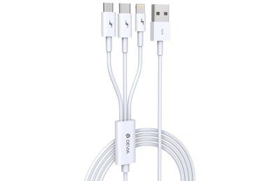Kabel USB - Micro USB/USB-C/Lightning DEVIA 3w1 2A 1.2 m Biały
