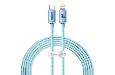 Kabel USB Typ-C - Lightning BASEUS Crystal Shine 2.4A 20W 1.2 m Jasno-niebieski
