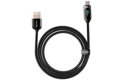 Kabel USB - USB-C BASEUS CASX020001 z wyświetlaczem LCD 66W 1 m Czarny
