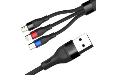 Kabel USB - USB-C/Lightning/Micro USB 3MK Hyper Cable N-Series 3w1 18W 1.2 m Czarny