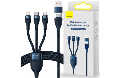 Kabel USB/USB-C - Micro USB/Lightning/USB-C BASEUS Flash II 100W 1.5 m Niebieski