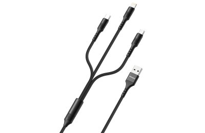 Kabel USB - USB-C/Micro USB/Lightning VEN-DENS VD-DCA01 3w1 1.2 m Czarny