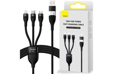 Kabel USB/USB-C - Micro USB/USB-C/Lightning BASEUS Flash Series 3w1 100W 1.2 m Czarny