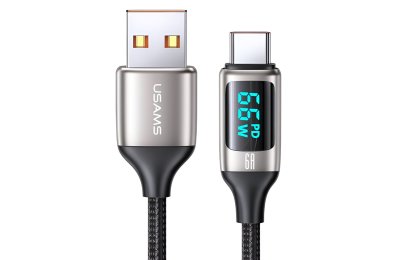 Kabel USB - USB-C USAMS SJ544USB02 z wyświetlaczem LCD 6A 1.2 m Biały