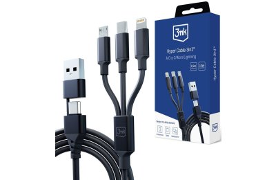 Kabel USB/USB-C - USB-C/Micro USB/Lightning 3MK Hyper Cable 3in1 1.5 m Czarny