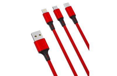 Kabel XO USB - USB-C/Lightning/Micro USB NB173 3w1 2.4A 1.2 m Czerwony