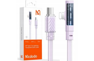 Mcdodo Kabel Kątowy USB-C Lightning Płaski 36W Do iPhone 13 14 Fioletowy 1M