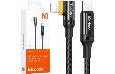 Mcdodo Kabel Kątowy USB-C Lightning Szybkie Ładowanie 36W Do iPhone LED 1M