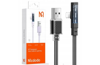 Mcdodo Kabel Kątowy USB Lightning Płaski 36W Do iPhone 12 13 14 Czarny 1M