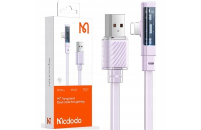 Mcdodo Kabel Kątowy USB Lightning Płaski 36W Do iPhone 13 14 Fioletowy 2M
