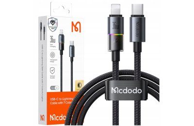 Mcdodo Kabel USB-C Szybkie Ładowanie Do iPhone Lightning 36W 1M LED Czarny